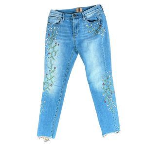 Free People Driftwood Marilyn Floral Embroidered Jeans Sz 29